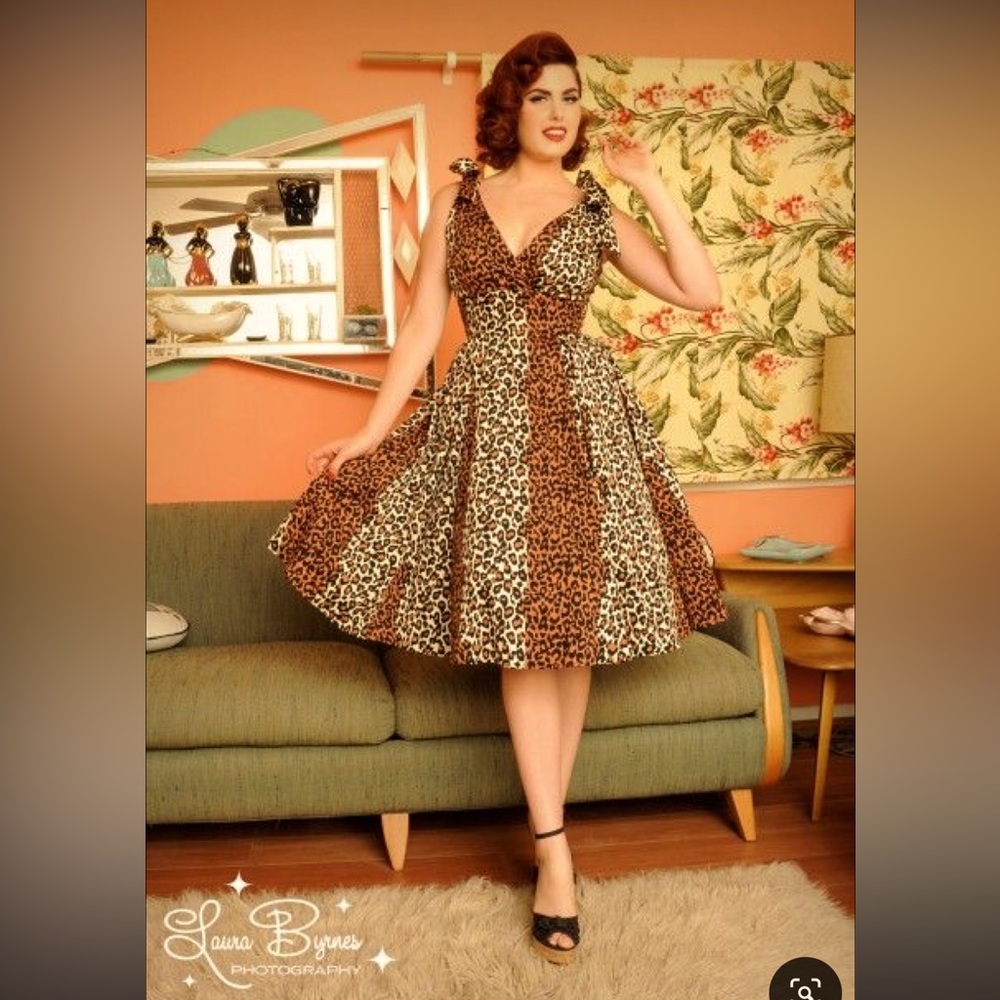 Deadly Dames By Micheline Pitt - Tie Me Up Dress in 1950s Leopard Print 2X